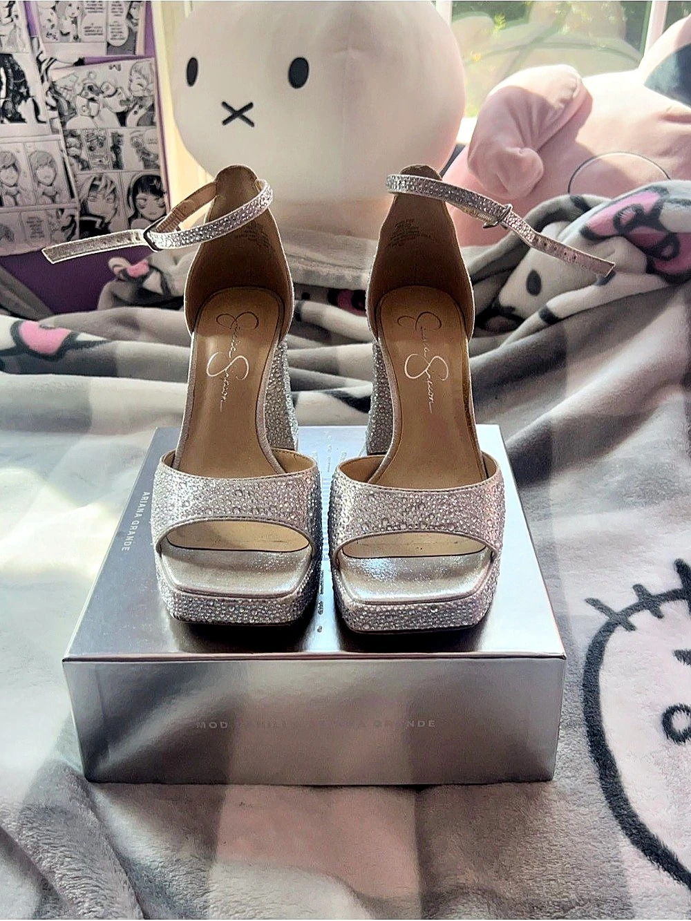 Jessica Simpson Platform Block Heel Rhinestone Sandal Silver